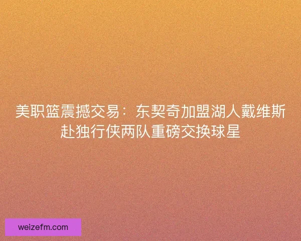 美职篮震撼交易：东契奇加盟湖人戴维斯赴独行侠两队重磅交换球星