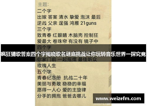 疯狂猜歌答案四个字揭晓歌名谜底挑战让你玩转音乐世界一探究竟